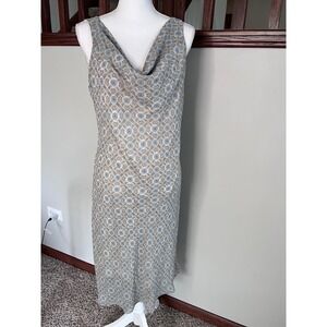 Faith Love & Passion Women Blue Tan Geometric Cowl Neck Midi Dress Size 14
